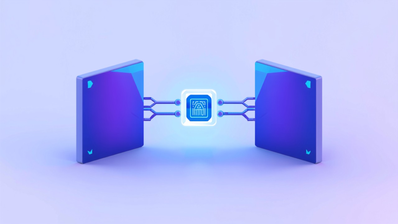 Dos módulos conectados por un chip representando una API con IA